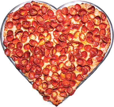 Heart shaped pepperoni pizza