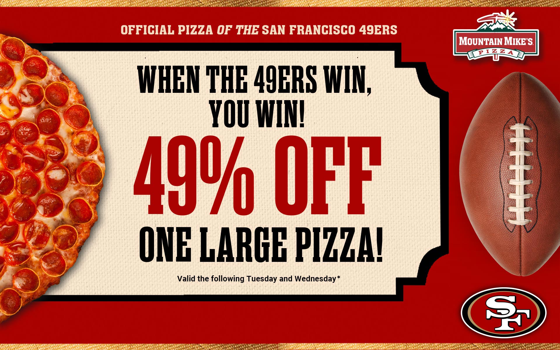 49% off one large pizza